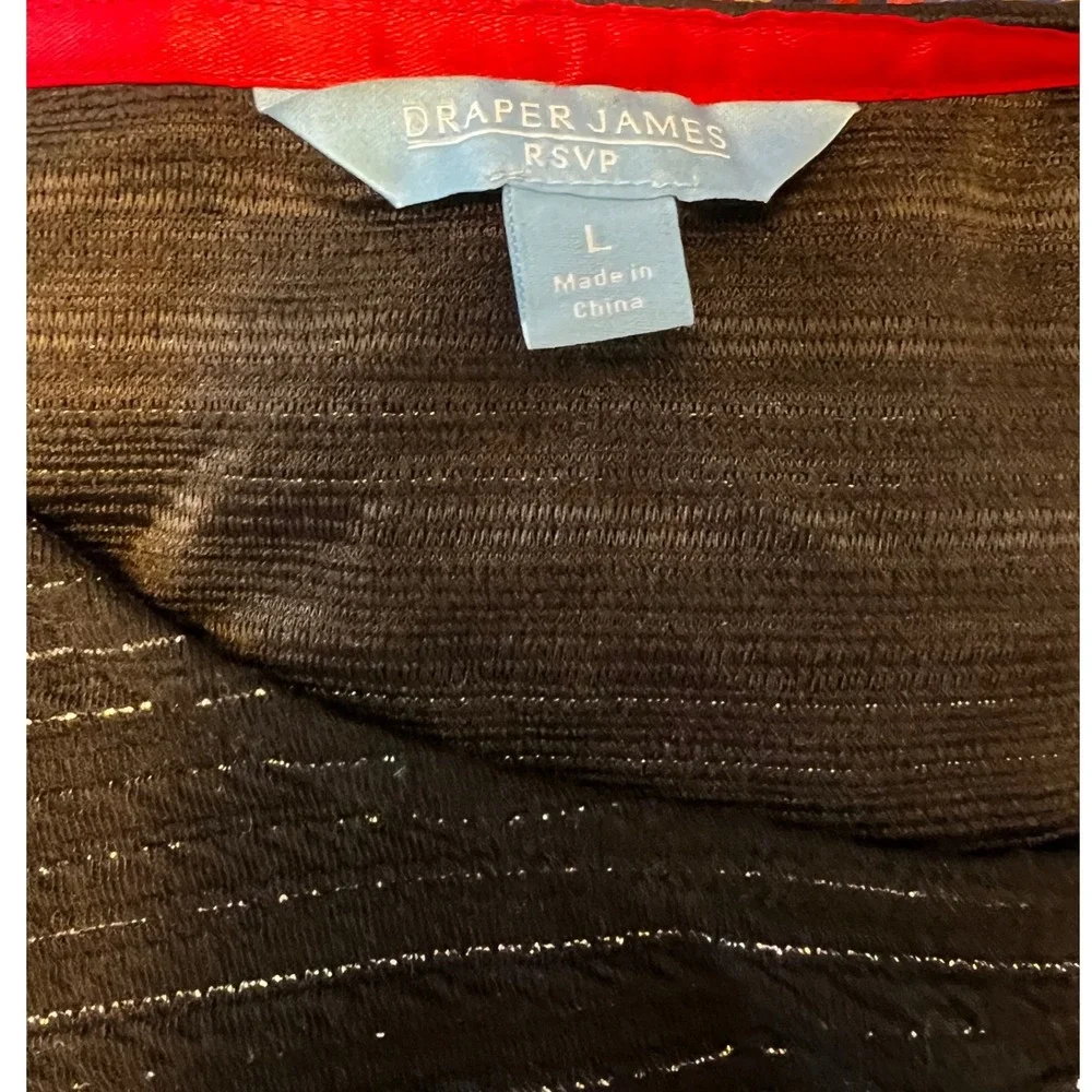 Draper James RSVP‎ Black Fit & Flare Dress L Metallic Short Sleeve Stretch - Picture 6 of 9